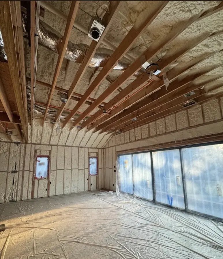 Interior walls and ceiling insulated with spray foam during new construction in Pampa